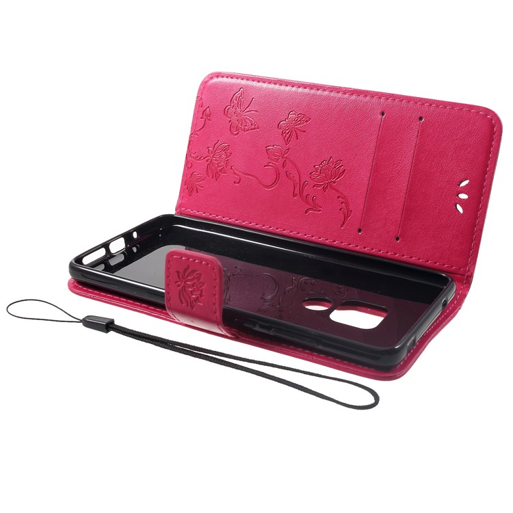 Imprint Butterfly Flowers Leather Stand Wallet Folio Case for Huawei Mate 20 - Rose-5