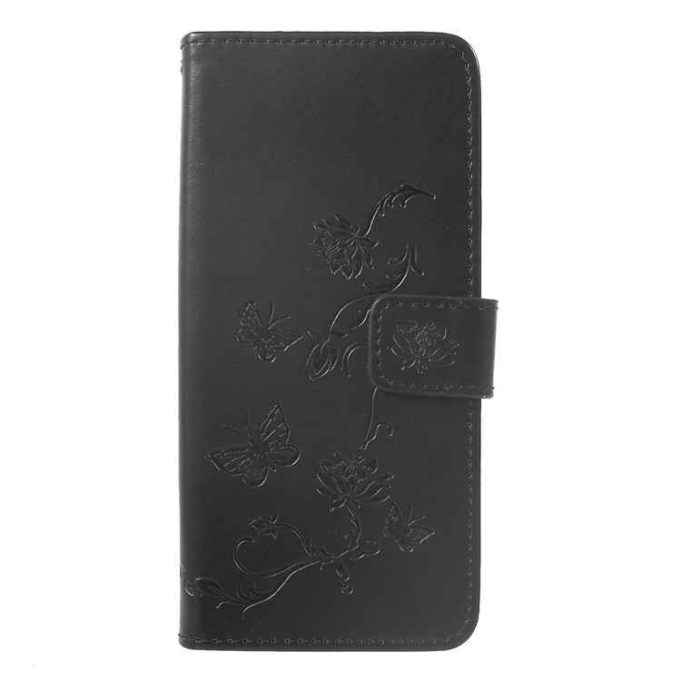 Imprint Butterfly Flowers Leather Stand Wallet Folio Cover for Huawei Mate 20 Pro - Black-1