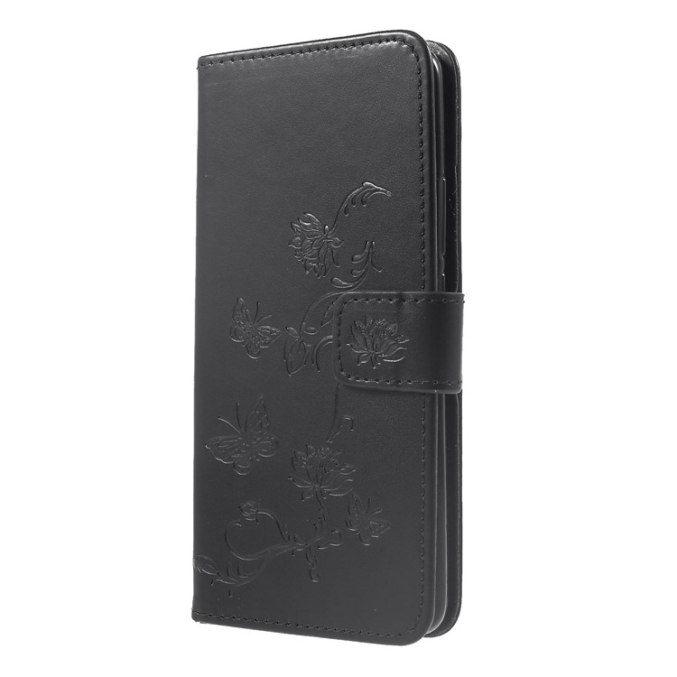 Imprint Butterfly Flowers Leather Stand Wallet Folio Cover for Huawei Mate 20 Pro - Black-3