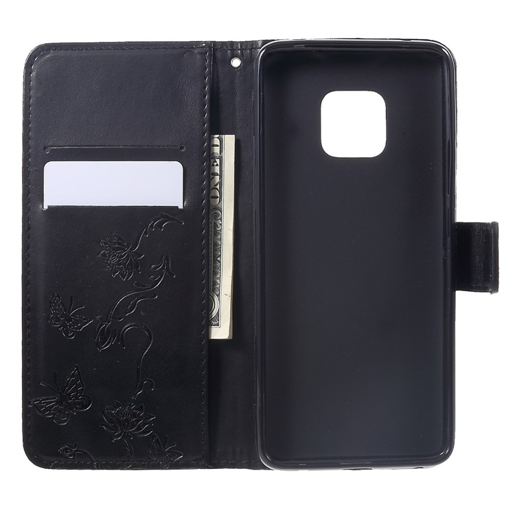 Imprint Butterfly Flowers Leather Stand Wallet Folio Cover for Huawei Mate 20 Pro - Black-5