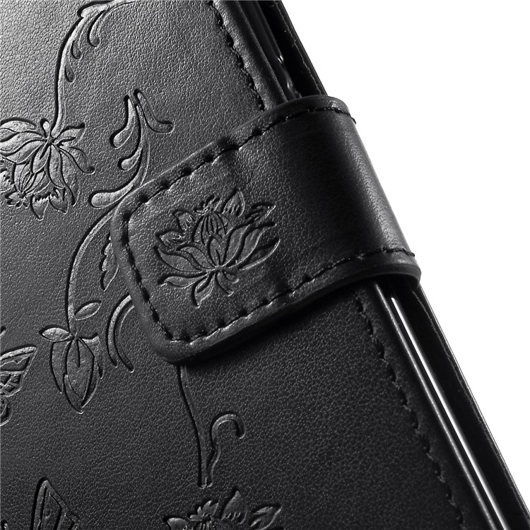 Imprint Butterfly Flowers Leather Stand Wallet Folio Cover for Huawei Mate 20 Pro - Black-6