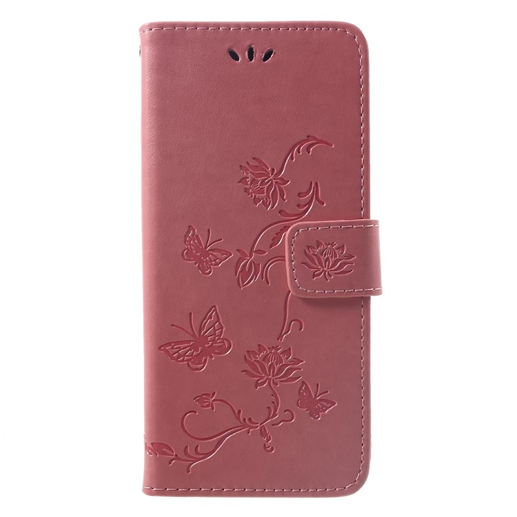 Imprint Butterfly Flowers Leather Stand Wallet Folio Casing for Huawei Mate 20 Pro - Rose Gold-1