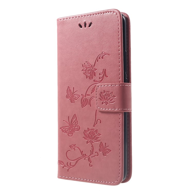 Imprint Butterfly Flowers Leather Stand Wallet Folio Casing for Huawei Mate 20 Pro - Rose Gold-3
