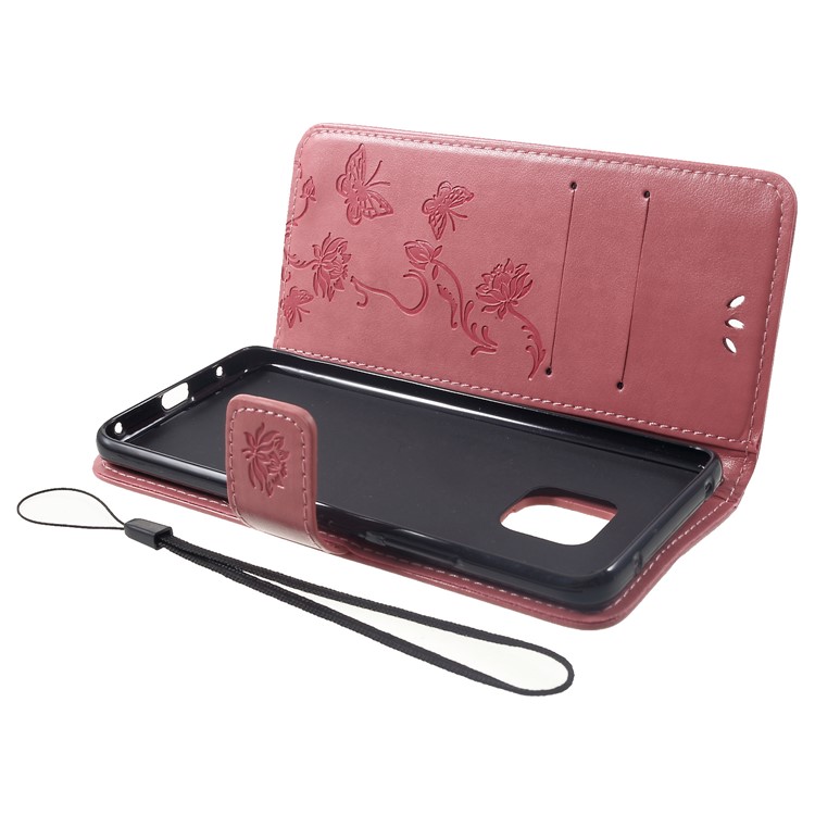 Imprint Butterfly Flowers Leather Stand Wallet Folio Casing for Huawei Mate 20 Pro - Rose Gold-5