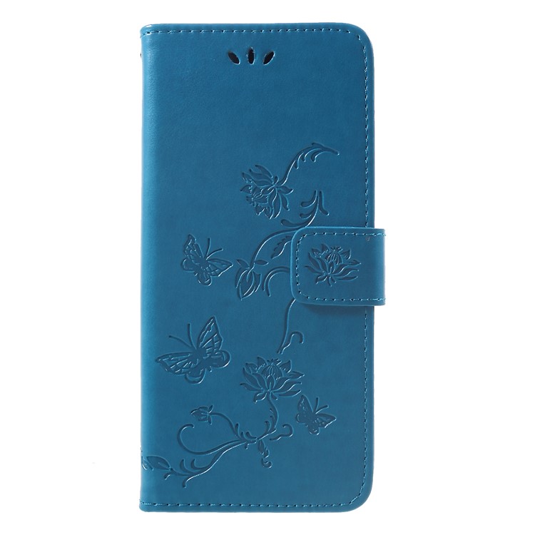 Imprint Butterfly Flowers Leather Stand Wallet Folio Cell Phone Cover for Huawei Mate 20 Pro - Blue-1