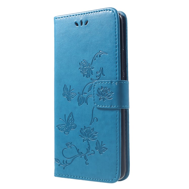 Imprint Butterfly Flowers Leather Stand Wallet Folio Cell Phone Cover for Huawei Mate 20 Pro - Blue-3