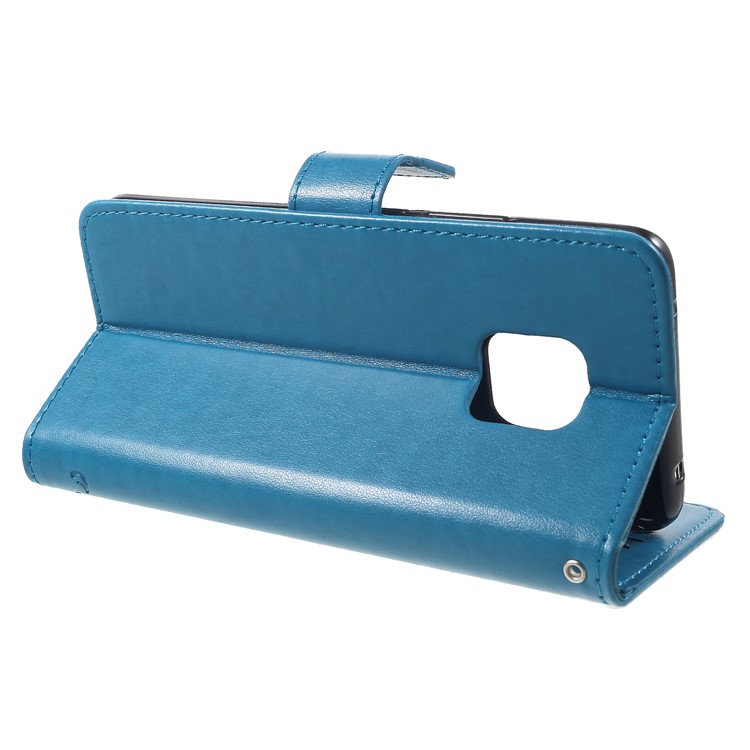 Imprint Butterfly Flowers Leather Stand Wallet Folio Cell Phone Cover for Huawei Mate 20 Pro - Blue-4