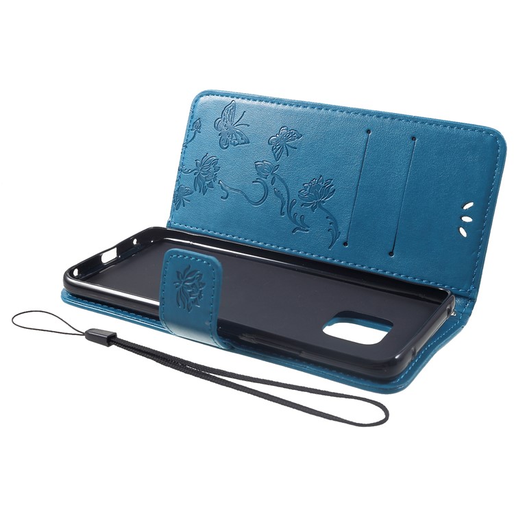 Imprint Butterfly Flowers Leather Stand Wallet Folio Cell Phone Cover for Huawei Mate 20 Pro - Blue-5