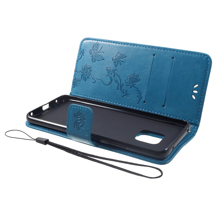 Empreinte Papillon Fleurs en Cuir Support Portefeuille Folio de Téléphone Portable Couverture Pour Huawei Mate 20 Pro - Bleu-5