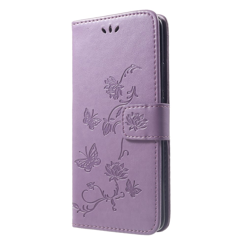 Imprint Butterfly Flowers Leather Stand Wallet Folio Protective Case for Huawei Mate 20 Pro - Light Purple-3
