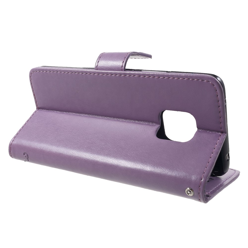 Imprint Butterfly Flowers Leather Stand Wallet Folio Protective Case for Huawei Mate 20 Pro - Light Purple-4