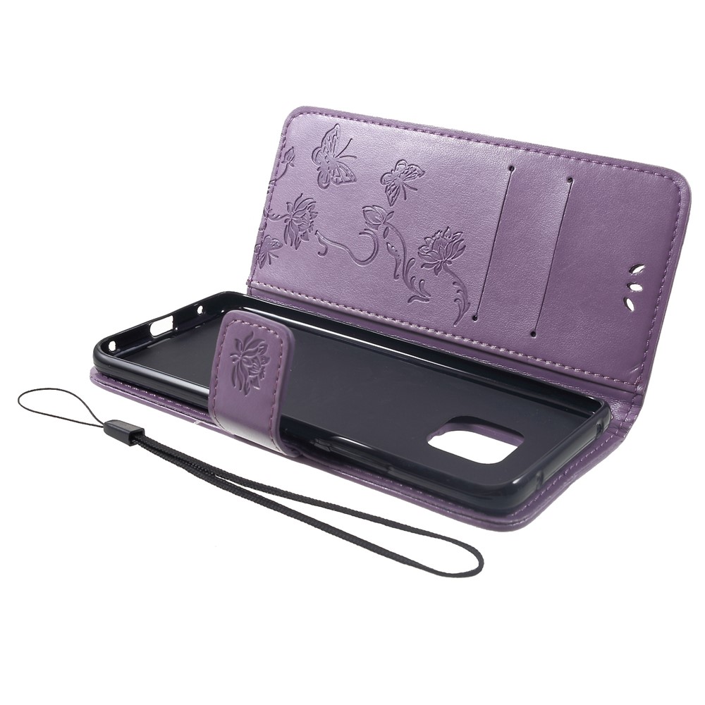 Imprint Butterfly Flowers Leather Stand Wallet Folio Protective Case for Huawei Mate 20 Pro - Light Purple-5