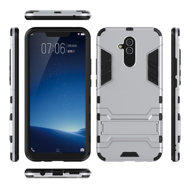 Cool Guard PC TPU Hybrid Mobile Phone Casing with Kickstand for Huawei Mate 20 Lite - Silver-4