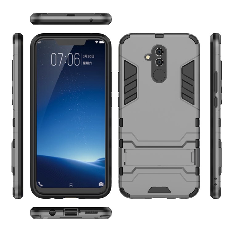 Cool Guard PC TPU Hybrid Mobile Phone Shell with Kickstand for Huawei Mate 20 Lite - Grey-4