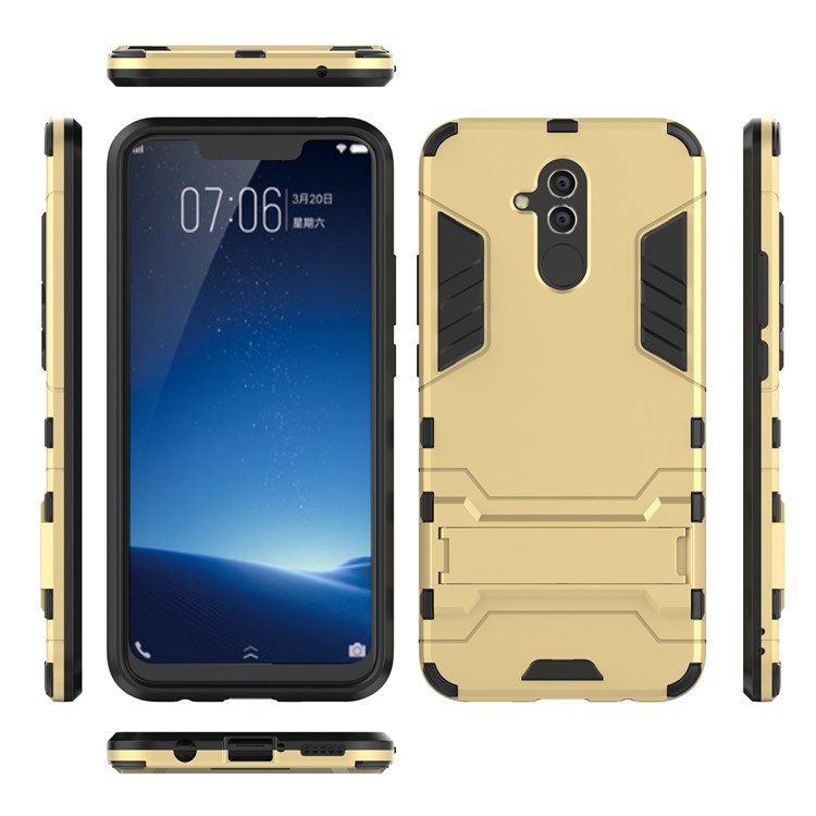 Cool Guard PC TPU Hybrid Mobile Phone Casing Shell with Kickstand for Huawei Mate 20 Lite - Gold-4