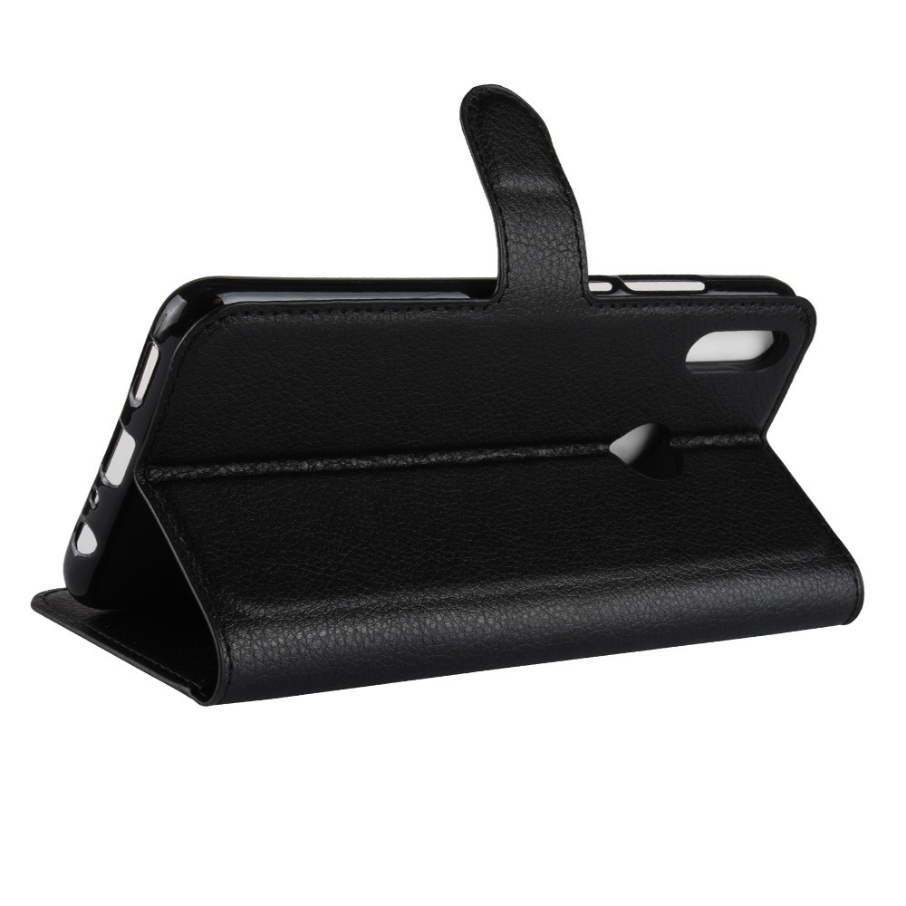 Litchi Textur Wallet Stand Leder Handy Hülle Für Huawei Honor 8x / Ehrenansicht 10 Lite - Schwarz