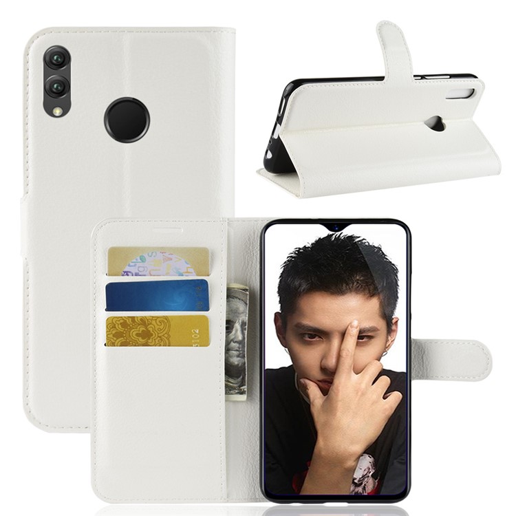 Litchi Texture Wallet Stand Leather Mobile Phone Cover for Huawei Honor 8X / Honor View 10 Lite - White-1