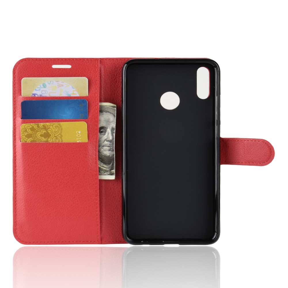 Cáscara Del Teléfono Móvil Del Cuero Del Soporte De La Cartera De La Textura Del Lichí Para El Honor 8X De Huawei / Vista De Honor 10 Lite - Rojo-3