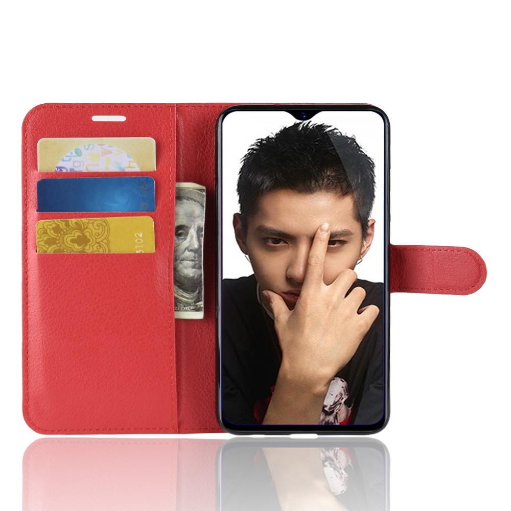 Cáscara Del Teléfono Móvil Del Cuero Del Soporte De La Cartera De La Textura Del Lichí Para El Honor 8X De Huawei / Vista De Honor 10 Lite - Rojo-4