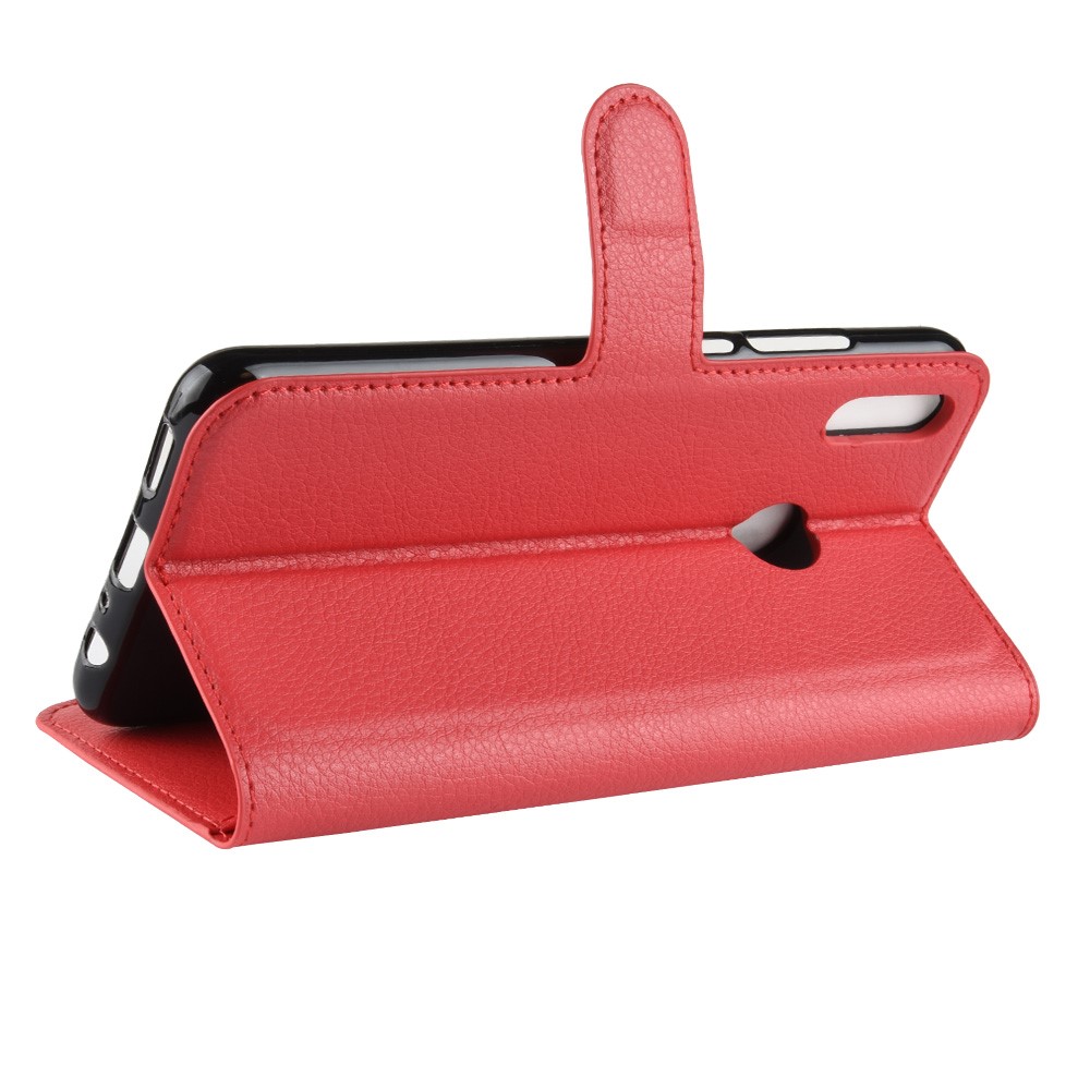 Cáscara Del Teléfono Móvil Del Cuero Del Soporte De La Cartera De La Textura Del Lichí Para El Honor 8X De Huawei / Vista De Honor 10 Lite - Rojo-5