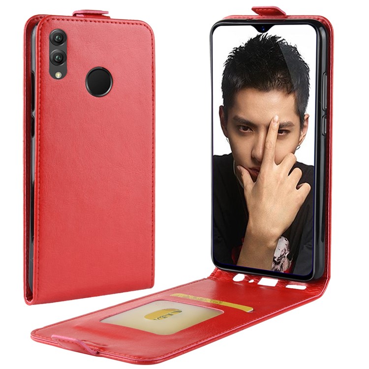 Crazy Horse Texture Vertical Flip Leather Cover Accessory with Card Slot for Huawei Honor 8X - Red-1