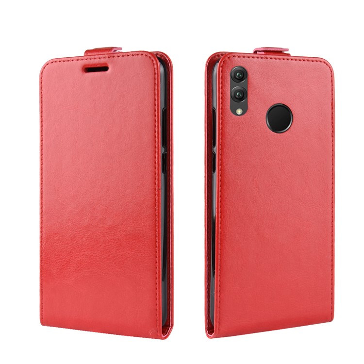 Crazy Horse Texture Vertical Flip Leather Cover Accessory with Card Slot for Huawei Honor 8X - Red-2