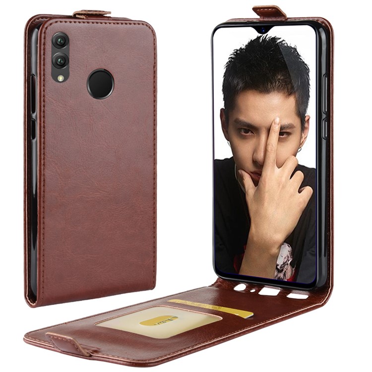 Crazy Horse Texture Vertical Flip Leather Mobile Shell with Card Slot for Huawei Honor 8X - Brown-1