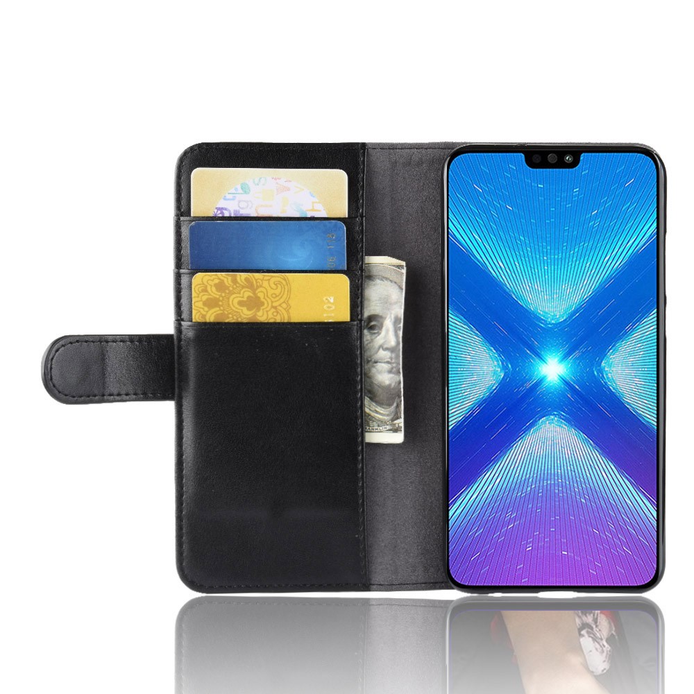 Genuine Split Leather Card Holder Stand Phone Cover for Huawei Honor 8X - Black-6