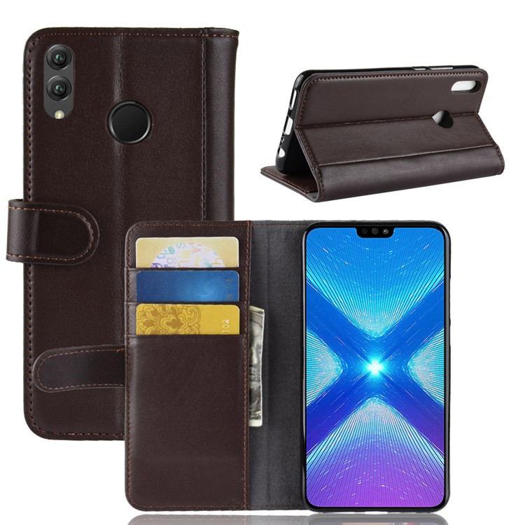 Titular Do Cartão De Couro Split Genuíno Suporte De Proteção Caixa Magnética Para Huawei Honor 8X - Castanho-1