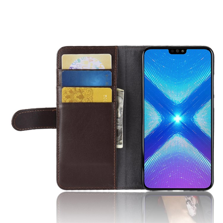 Titular Do Cartão De Couro Split Genuíno Suporte De Proteção Caixa Magnética Para Huawei Honor 8X - Castanho-6