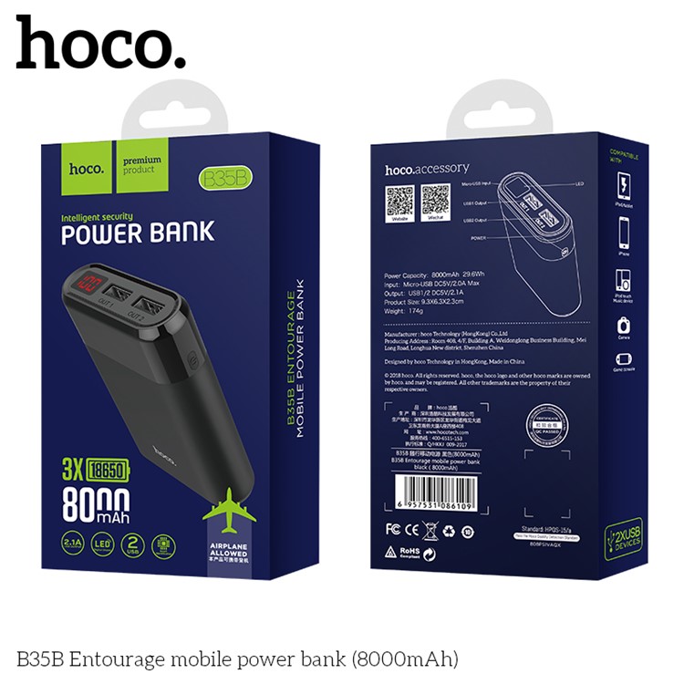 HOCO B35B 8000mAh Entourage Mobile Power Bank Dual USB with LED Display - Black-6