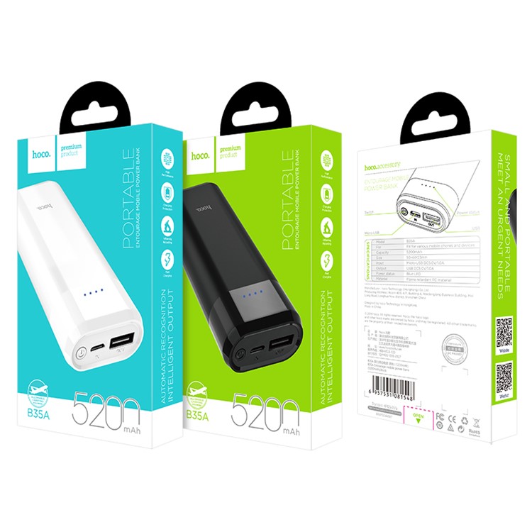 HOCO B35A Portable 5200mAh External Battery Charger Power Bank with LED Indicator - White-8