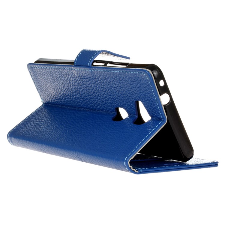 Litchi Genuine Leather Wallet Phone Case for Huawei Honor Play 5X / Honor 5X - Blue-6