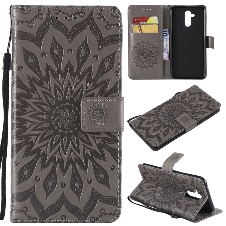Imprint Sunflower PU Leather Wallet Magnetic Stand Case for Huawei Mate 20 Lite - Grey-1