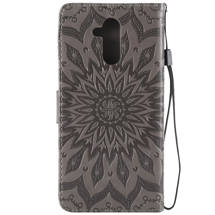 Imprint Sunflower PU Leather Wallet Magnetic Stand Case for Huawei Mate 20 Lite - Grey-3