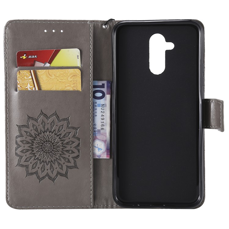 Imprint Sunflower PU Leather Wallet Magnetic Stand Case for Huawei Mate 20 Lite - Grey-4