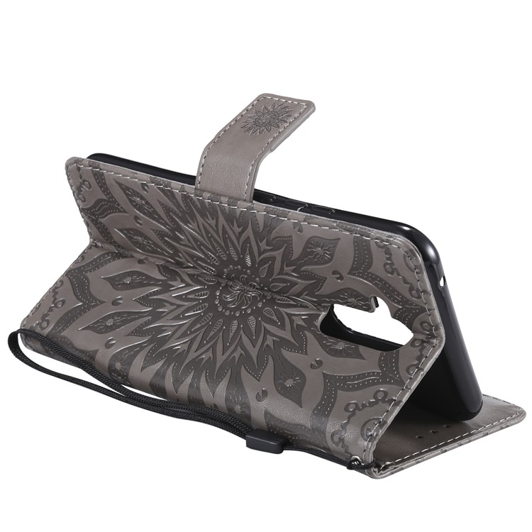 Imprint Sunflower PU Leather Wallet Magnetic Stand Case for Huawei Mate 20 Lite - Grey-5