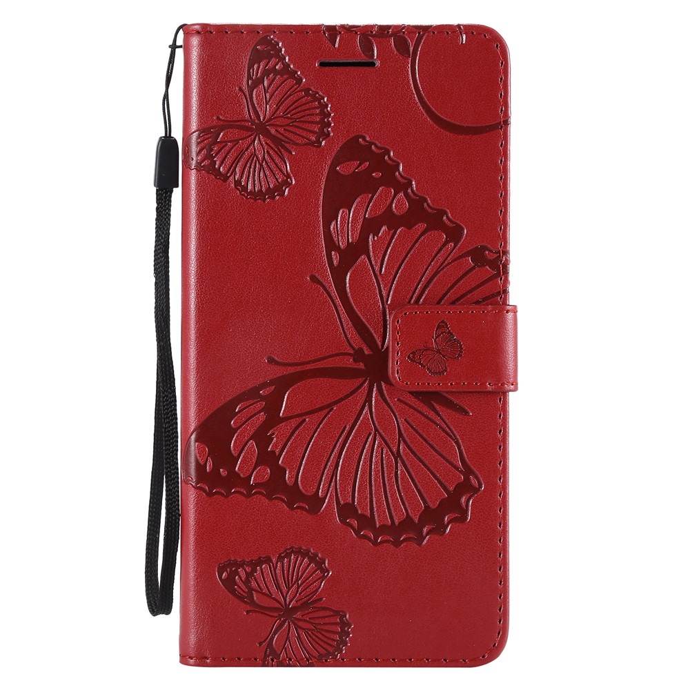 Imprint Workmanship Butterfly Flower Leather Wallet Magnetic Stand Cover for Huawei Mate 20 Lite - Red-2