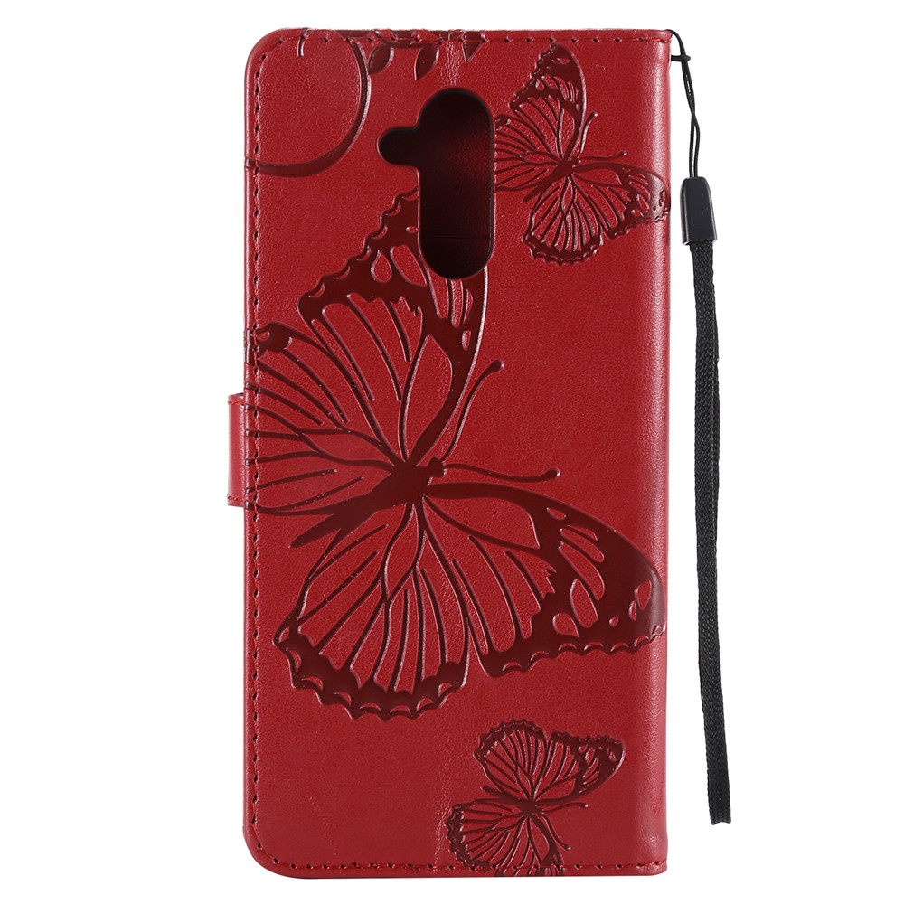 Imprint Workmanship Butterfly Flower Leather Wallet Magnetic Stand Cover for Huawei Mate 20 Lite - Red-3