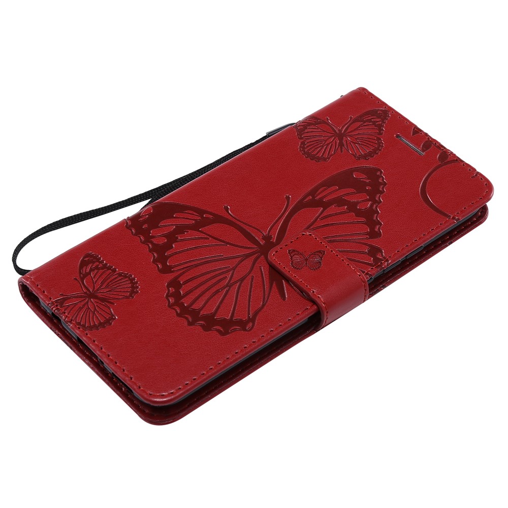 Imprint Workmanship Butterfly Flower Leather Wallet Magnetic Stand Cover for Huawei Mate 20 Lite - Red-5