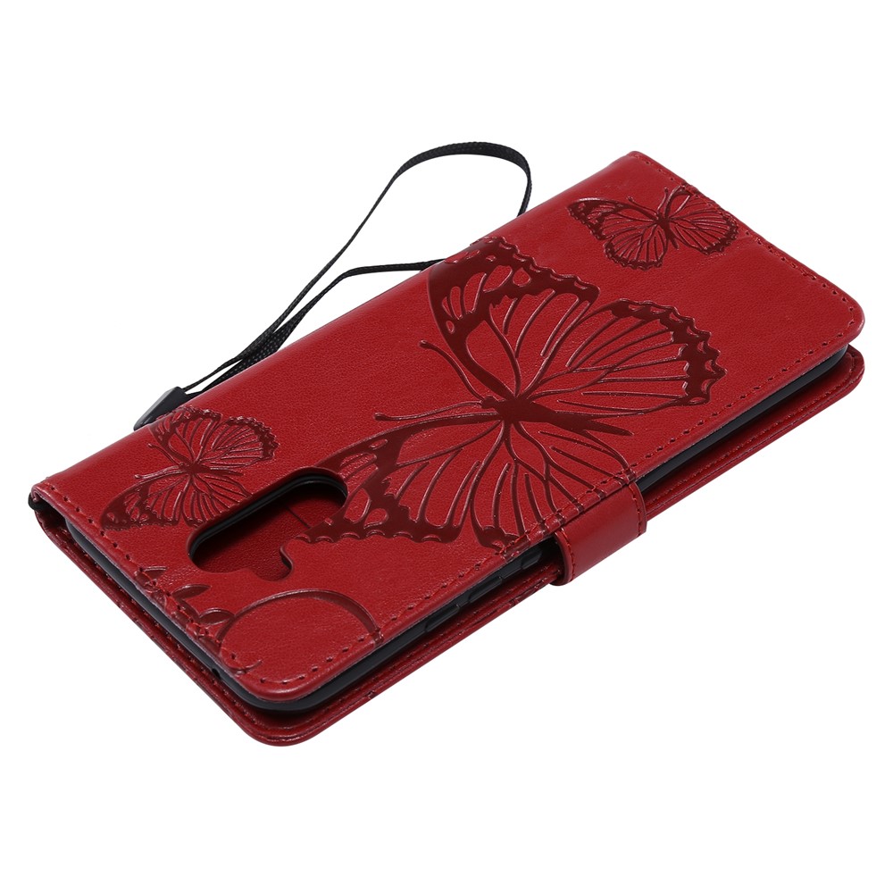 Imprint Workmanship Butterfly Flower Leather Wallet Magnetic Stand Cover for Huawei Mate 20 Lite - Red-6