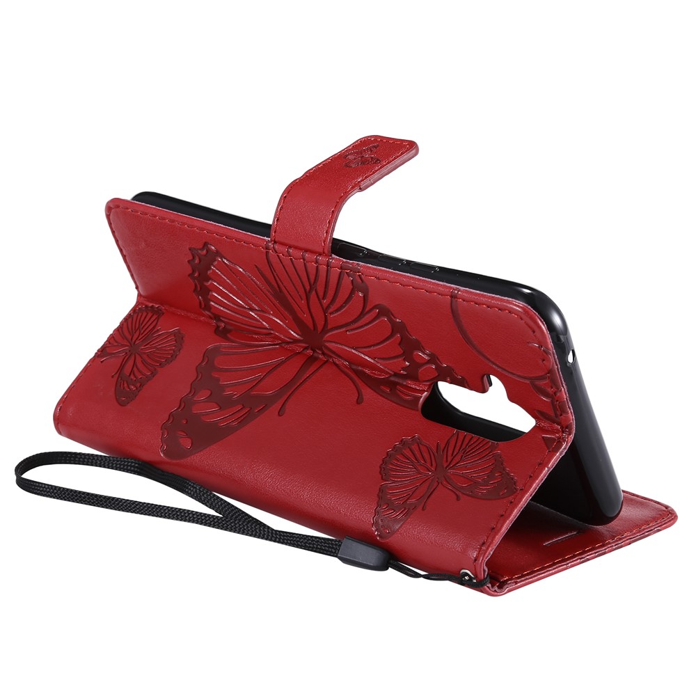 Imprint Workmanship Butterfly Flower Leather Wallet Magnetic Stand Cover for Huawei Mate 20 Lite - Red-7