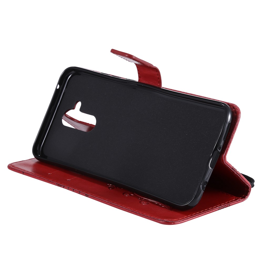 Imprint Workmanship Butterfly Flower Leather Wallet Magnetic Stand Cover for Huawei Mate 20 Lite - Red-8