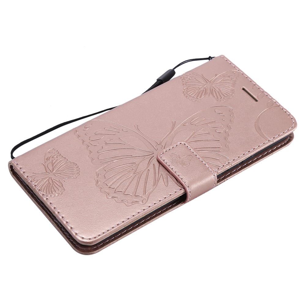 Imprint Vivid Butterfly Flower Leather Wallet Magnetic Stand Cover for Huawei Mate 20 Lite - Rose Gold-5