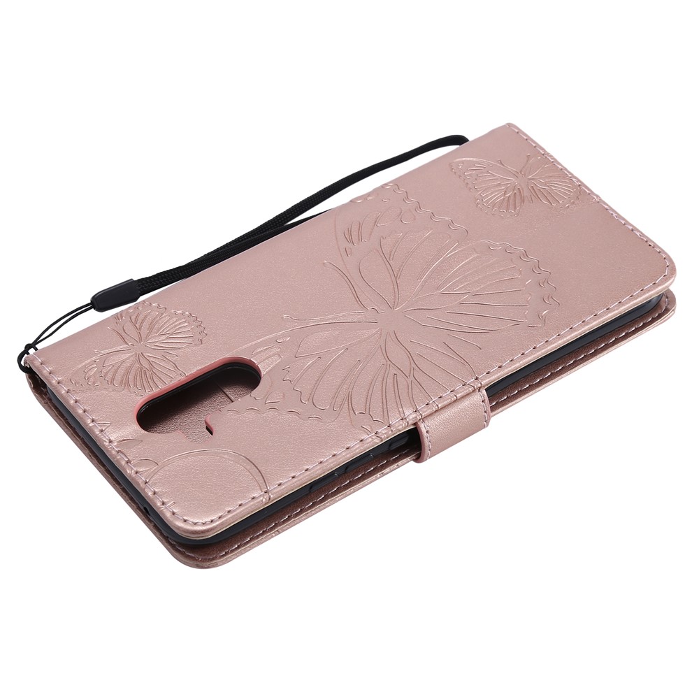 Imprint Vivid Butterfly Flower Leather Wallet Magnetic Stand Cover for Huawei Mate 20 Lite - Rose Gold-6