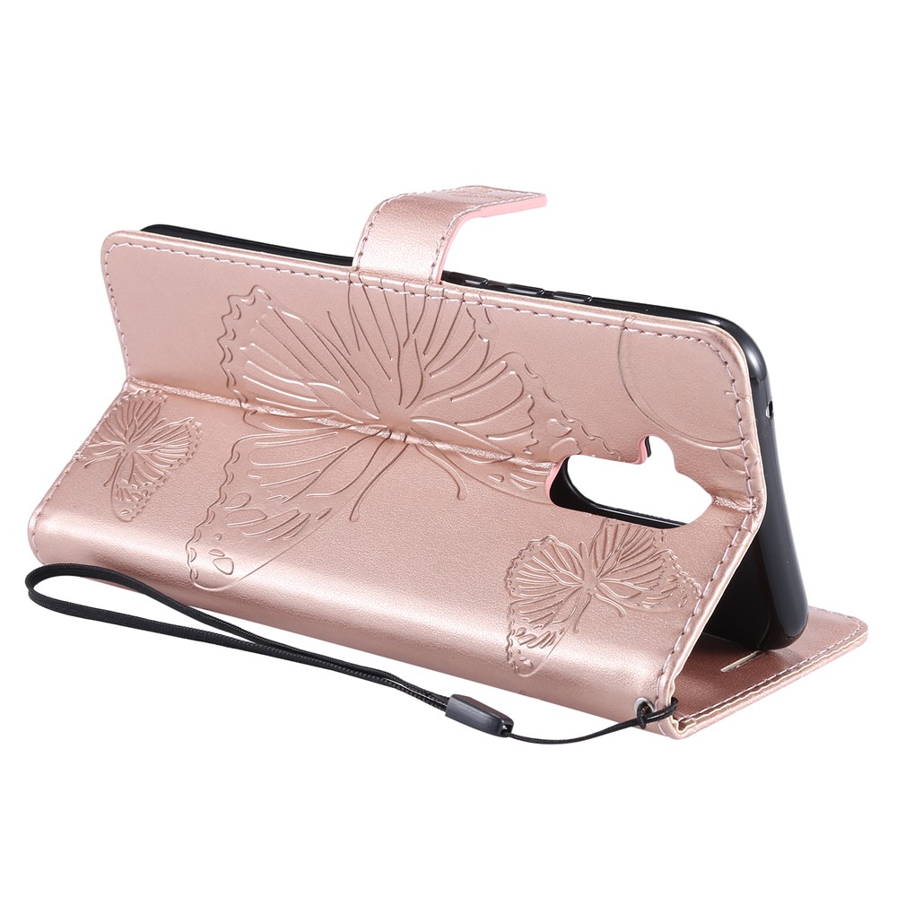 Imprint Vivid Butterfly Flower Leather Wallet Magnetic Stand Cover for Huawei Mate 20 Lite - Rose Gold-7