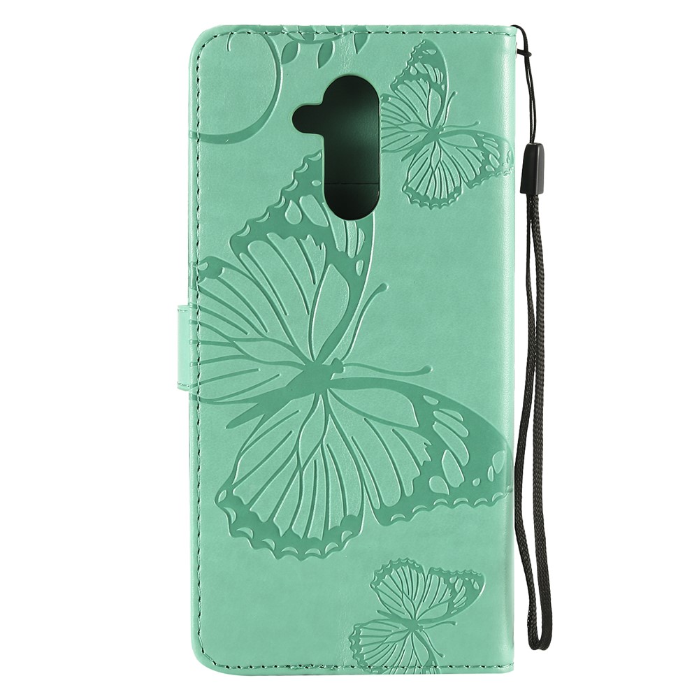 Imprint Butterfly Flower Leather Wallet Magnetic Stand Casing for Huawei Mate 20 Lite - Cyan-3