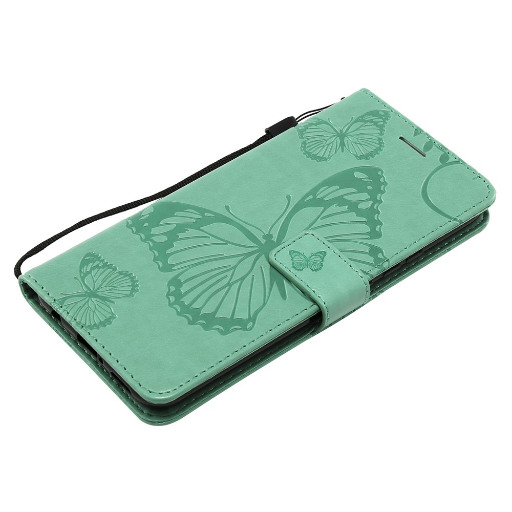 Imprint Butterfly Flower Leather Wallet Magnetic Stand Casing for Huawei Mate 20 Lite - Cyan-5