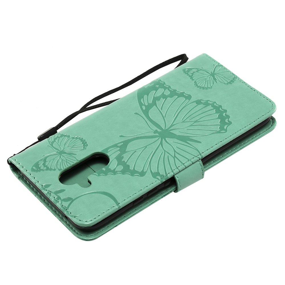 Imprint Butterfly Flower Leather Wallet Magnetic Stand Casing for Huawei Mate 20 Lite - Cyan-6