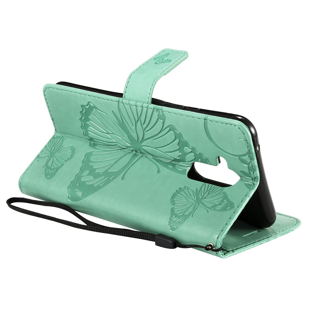 Imprint Butterfly Flower Leather Wallet Magnetic Stand Casing for Huawei Mate 20 Lite - Cyan-7